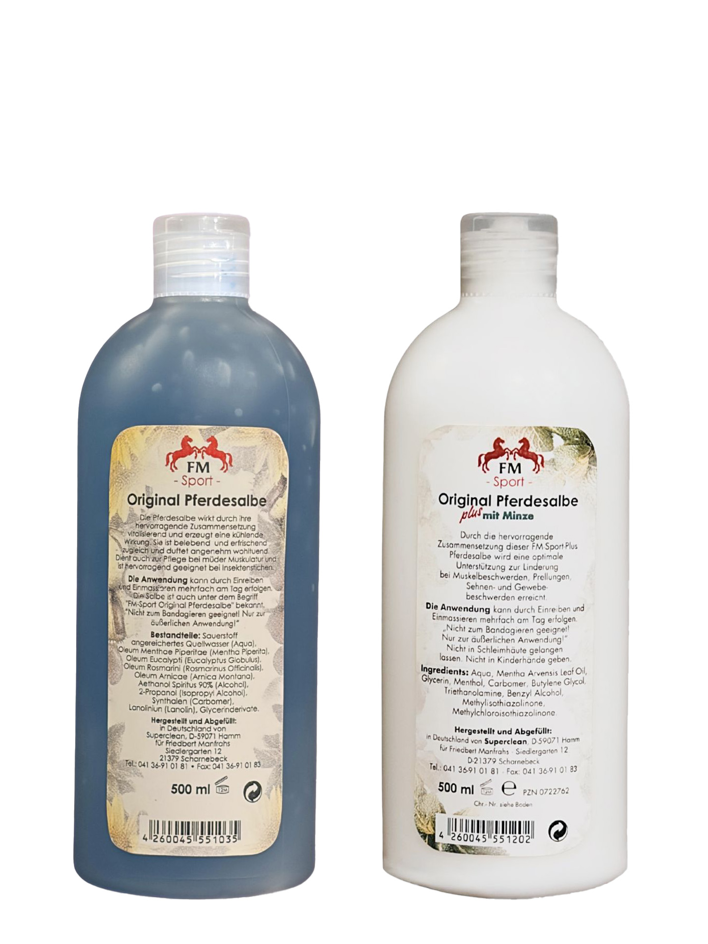 Sportpaket - 1x 500ml Original Pferdesalbe + 1x 500ml Original Pferdesalbe Minze Plus